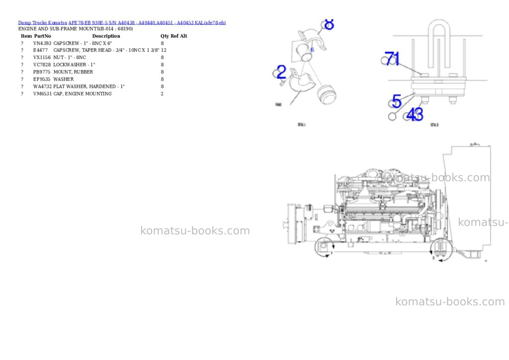 Komatsu AFE78-EB 930E-5 S/N A40438 - A40440,A40451 - A40453 KAL Parts catalog cover Page 7 Komatsu AFE78-EB 930E-5 S/N A40438 - A40440,A40451 - A40453 KAL Parts catalog cover Page 7