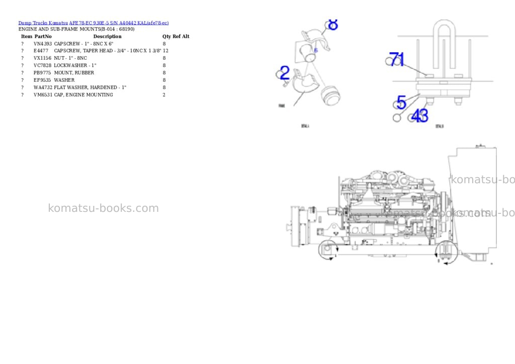 Komatsu AFE78-EC 930E-5 S/N A40442 KAL Parts catalog cover Komatsu AFE78-EC 930E-5 S/N A40442 KAL Parts catalog cover