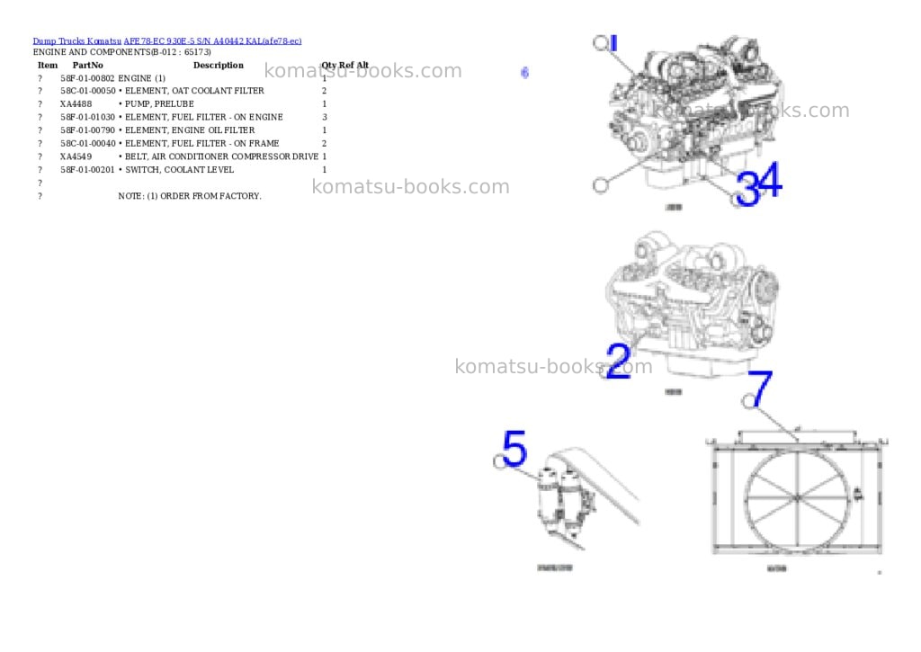 Komatsu AFE78-EC 930E-5 S/N A40442 KAL Parts catalog cover Page 6 Komatsu AFE78-EC 930E-5 S/N A40442 KAL Parts catalog cover Page 6
