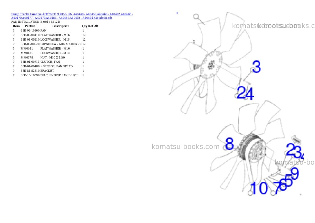 Komatsu AFE78-ED 930E-5 S/N A40448 - A40450,A40460 - A40462,A40468 - A40470,A40477 - A40479,A40485 - A40487,A40492 - A40494 KW Parts catalog cover Page 2