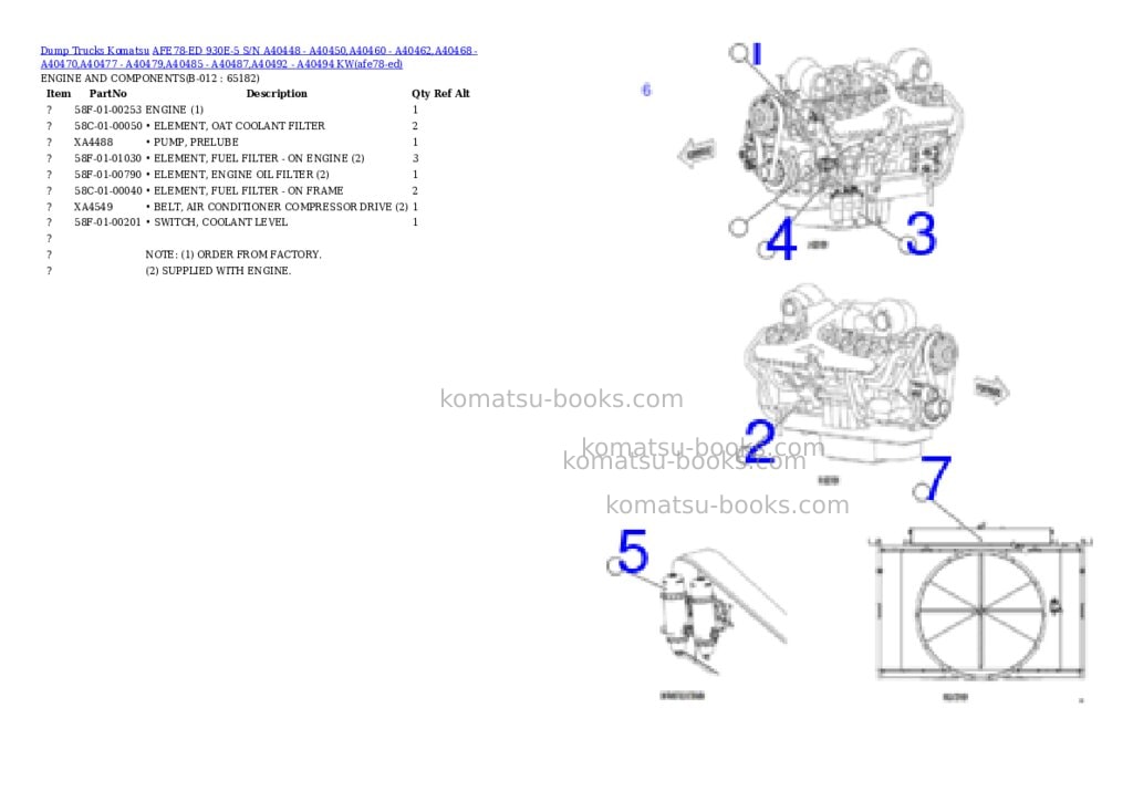 Komatsu AFE78-ED 930E-5 S/N A40448 - A40450,A40460 - A40462,A40468 - A40470,A40477 - A40479,A40485 - A40487,A40492 - A40494 KW Parts catalog cover Page 6