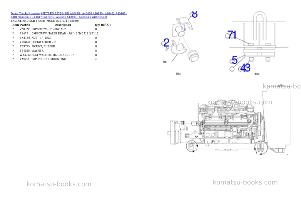 Komatsu AFE78-ED 930E-5 S/N A40448 - A40450,A40460 - A40462,A40468 - A40470,A40477 - A40479,A40485 - A40487,A40492 - A40494 KW Parts catalog cover Page 7
