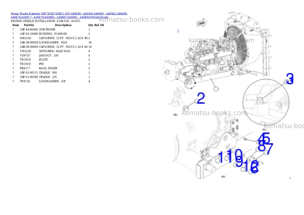 Komatsu AFE78-ED 930E-5 S/N A40448 - A40450,A40460 - A40462,A40468 - A40470,A40477 - A40479,A40485 - A40487,A40492 - A40494 KW Parts catalog cover Page 8