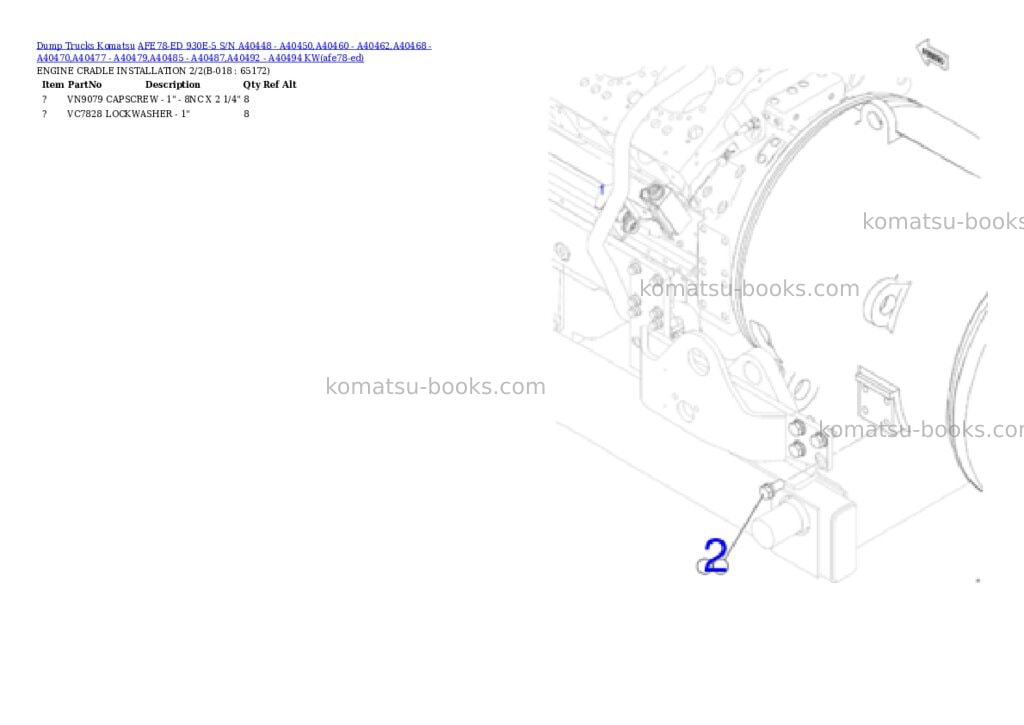 Komatsu AFE78-ED 930E-5 S/N A40448 - A40450,A40460 - A40462,A40468 - A40470,A40477 - A40479,A40485 - A40487,A40492 - A40494 KW Parts catalog cover Page 9