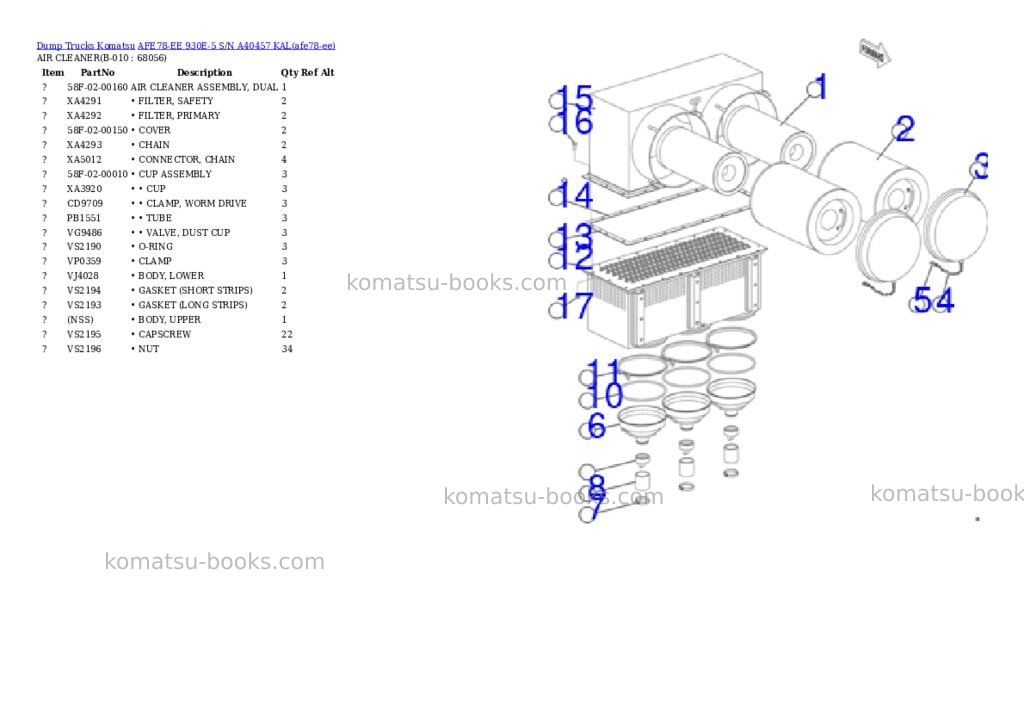 Komatsu AFE78-EE 930E-5 S/N A40457 KAL Parts catalog cover Page 5 Komatsu AFE78-EE 930E-5 S/N A40457 KAL Parts catalog cover Page 5
