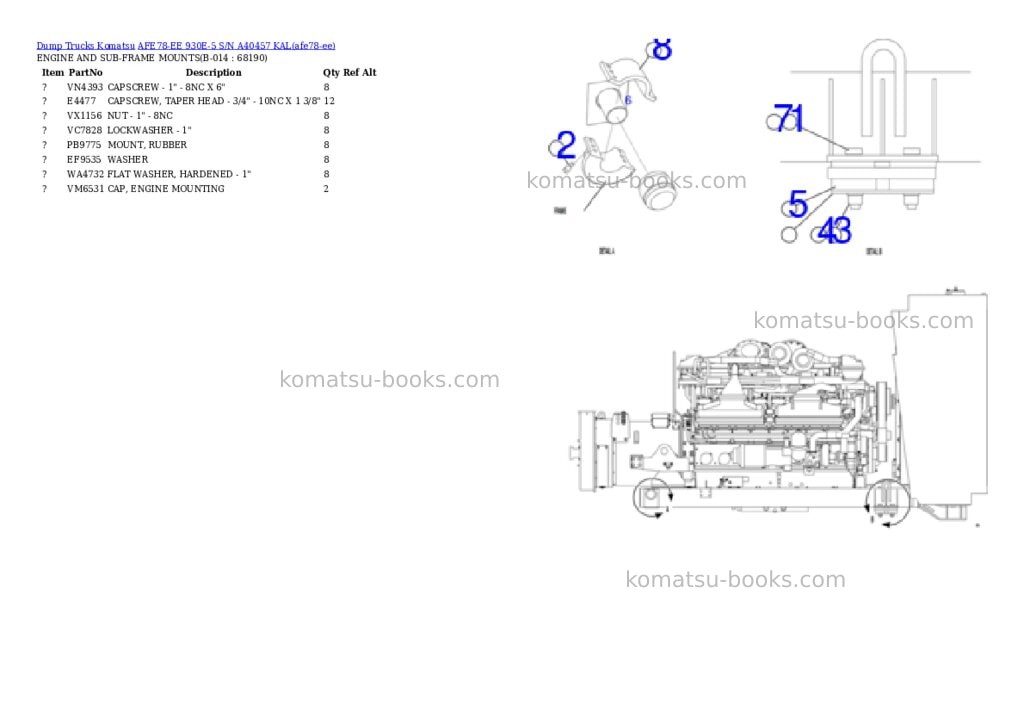 Komatsu AFE78-EE 930E-5 S/N A40457 KAL Parts catalog cover Page 7 Komatsu AFE78-EE 930E-5 S/N A40457 KAL Parts catalog cover Page 7