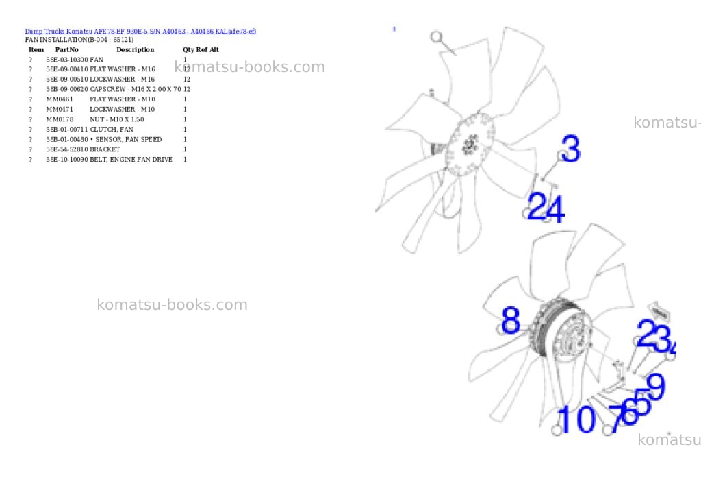 Komatsu AFE78-EF 930E-5 S/N A40463 - A40466 KAL Parts catalog cover Page 2