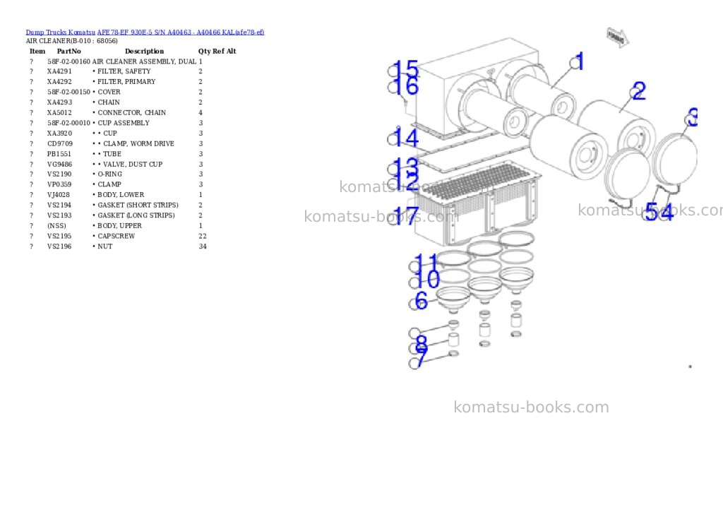 Komatsu AFE78-EF 930E-5 S/N A40463 - A40466 KAL Parts catalog cover Page 5