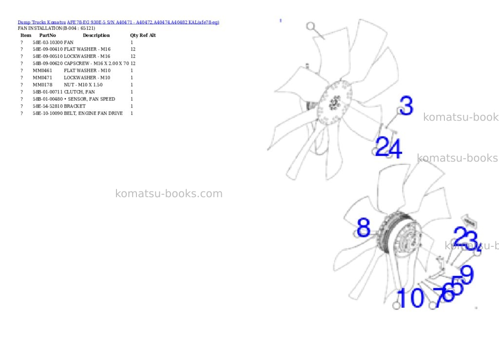 Komatsu AFE78-EG 930E-5 S/N A40471 - A40472,A40474,A40482 KAL Parts catalog cover Page 2 Komatsu AFE78-EG 930E-5 S/N A40471 - A40472,A40474,A40482 KAL Parts catalog cover Page 2