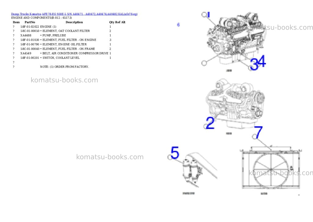 Komatsu AFE78-EG 930E-5 S/N A40471 - A40472,A40474,A40482 KAL Parts catalog cover Page 6 Komatsu AFE78-EG 930E-5 S/N A40471 - A40472,A40474,A40482 KAL Parts catalog cover Page 6