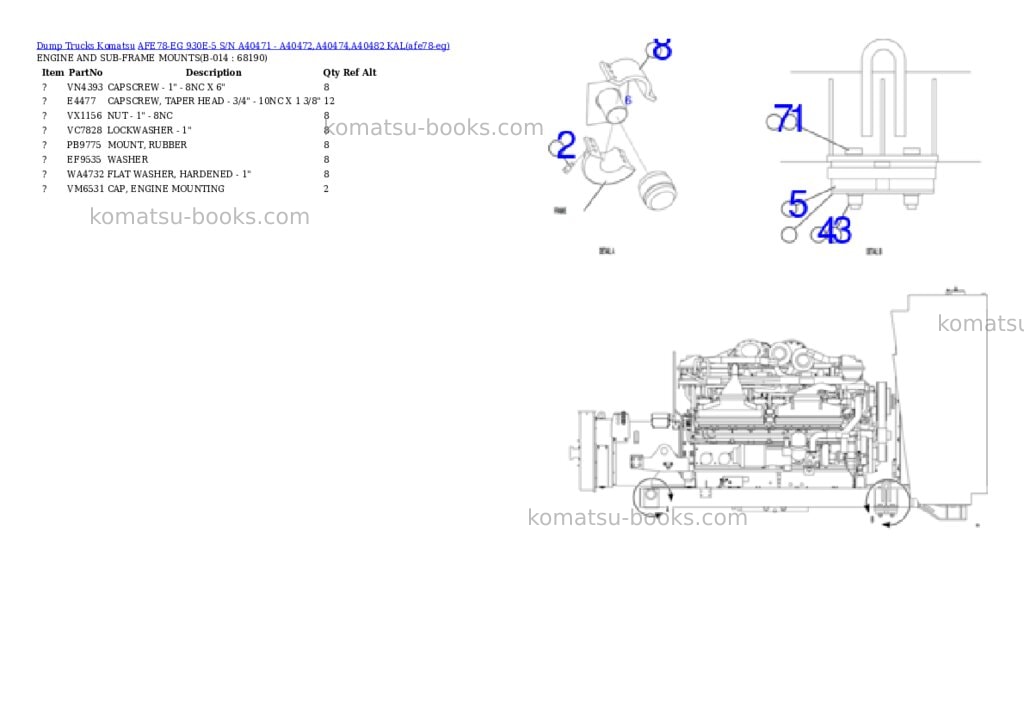 Komatsu AFE78-EG 930E-5 S/N A40471 - A40472,A40474,A40482 KAL Parts catalog cover Page 7 Komatsu AFE78-EG 930E-5 S/N A40471 - A40472,A40474,A40482 KAL Parts catalog cover Page 7