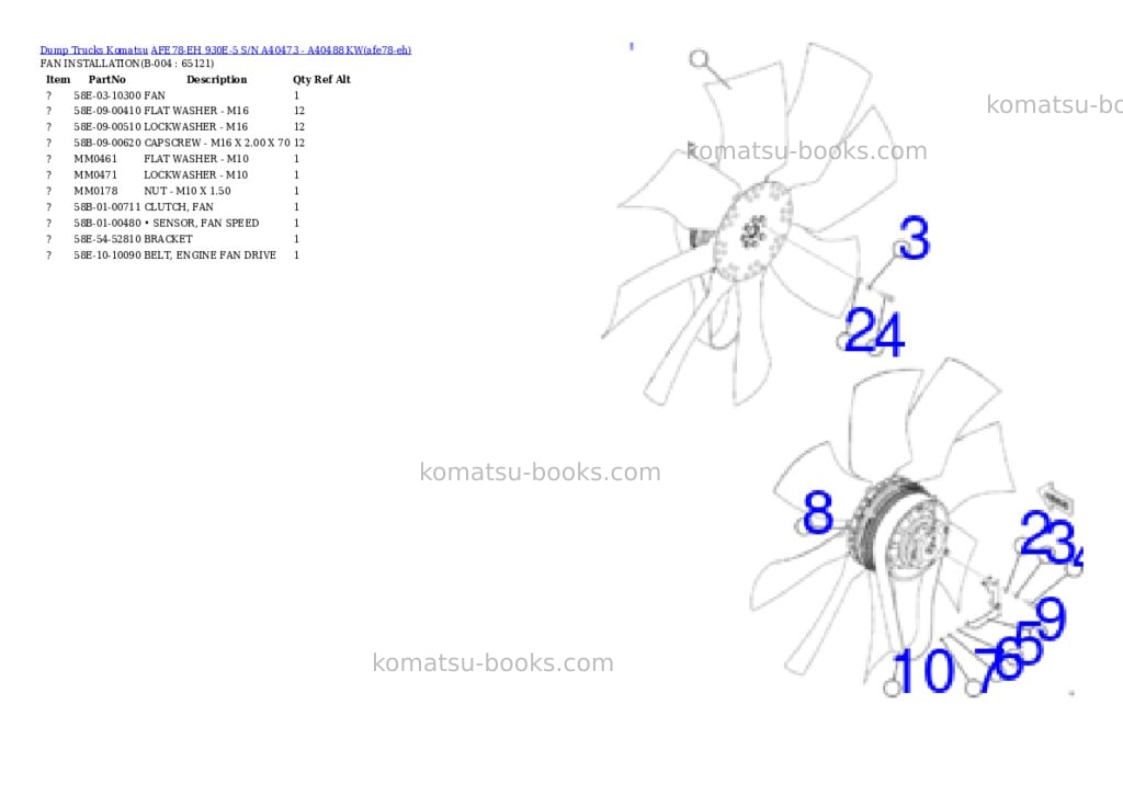 Komatsu AFE78-EH 930E-5 S/N A40473 - A40488 KW Parts catalog cover Page 2