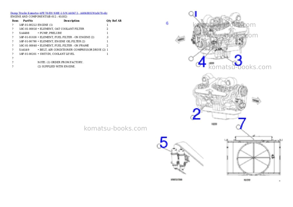 Komatsu AFE78-EH 930E-5 S/N A40473 - A40488 KW Parts catalog cover Page 6