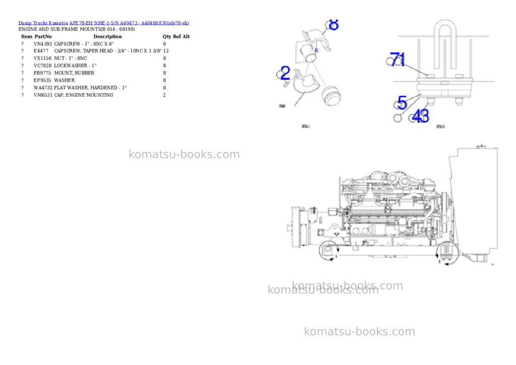 Komatsu AFE78-EH 930E-5 S/N A40473 - A40488 KW Parts catalog cover Page 7