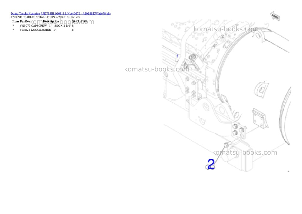 Komatsu AFE78-EH 930E-5 S/N A40473 - A40488 KW Parts catalog cover Page 9