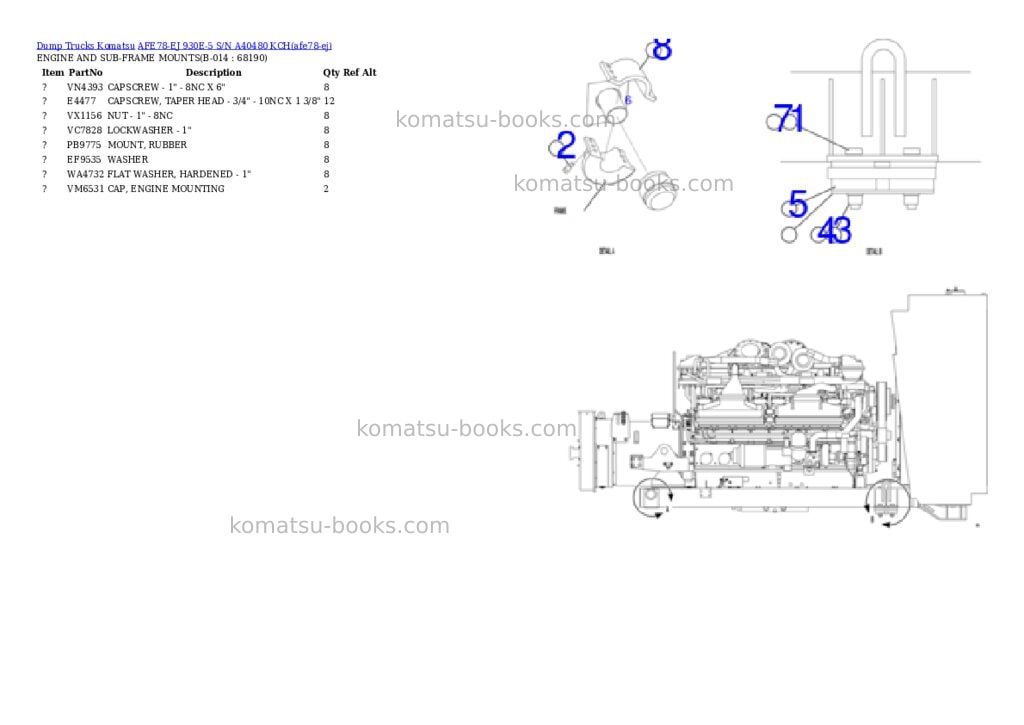 Komatsu AFE78-EJ 930E-5 S/N A40480 KCH Parts catalog cover Page 7