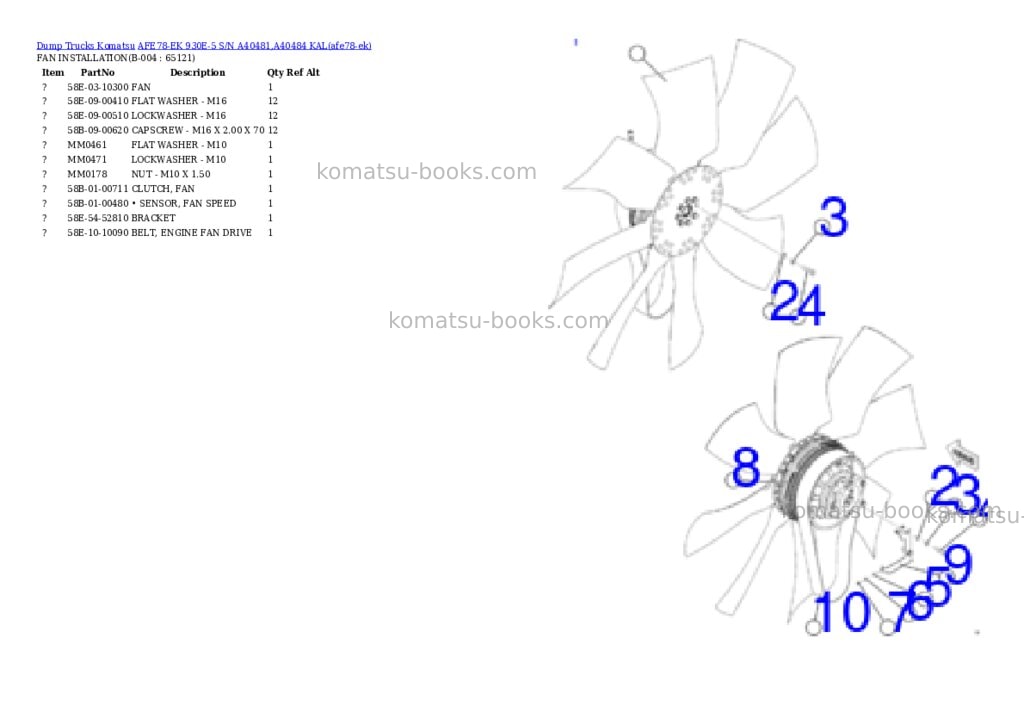 Komatsu AFE78-EK 930E-5 S/N A40481,A40484 KAL Parts catalog cover Page 2