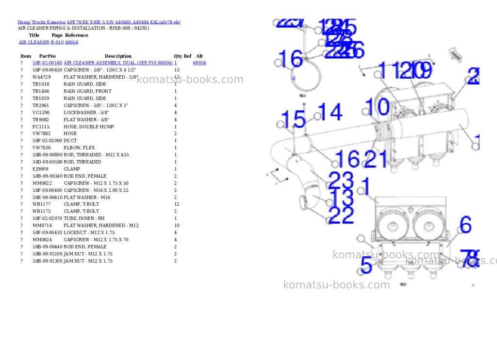 Komatsu AFE78-EK 930E-5 S/N A40481,A40484 KAL Parts catalog cover Page 4