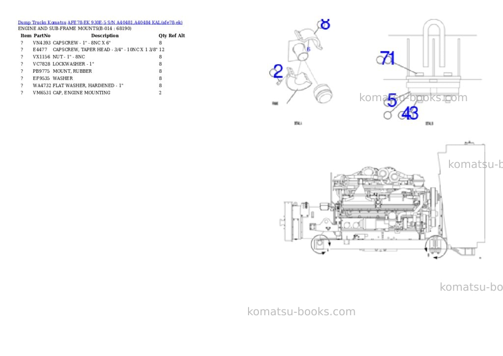 Komatsu AFE78-EK 930E-5 S/N A40481,A40484 KAL Parts catalog cover Page 7