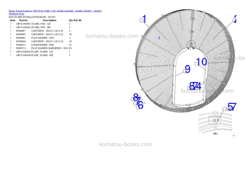 Komatsu AFE78-EL 930E-5 S/N A40483,A40489 - A40491,A40497 - A40501 TWM Parts catalog cover Komatsu AFE78-EL 930E-5 S/N A40483,A40489 - A40491,A40497 - A40501 TWM Parts catalog cover