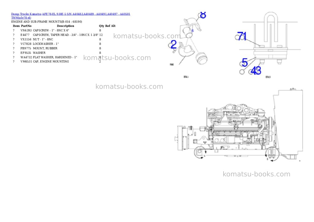 Komatsu AFE78-EL 930E-5 S/N A40483,A40489 - A40491,A40497 - A40501 TWM Parts catalog cover Page 7 Komatsu AFE78-EL 930E-5 S/N A40483,A40489 - A40491,A40497 - A40501 TWM Parts catalog cover Page 7
