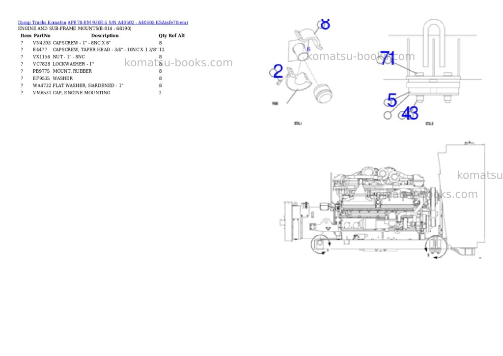 Komatsu AFE78-EM 930E-5 S/N A40502 - A40505 KSA Parts catalog cover Page 7 Komatsu AFE78-EM 930E-5 S/N A40502 - A40505 KSA Parts catalog cover Page 7