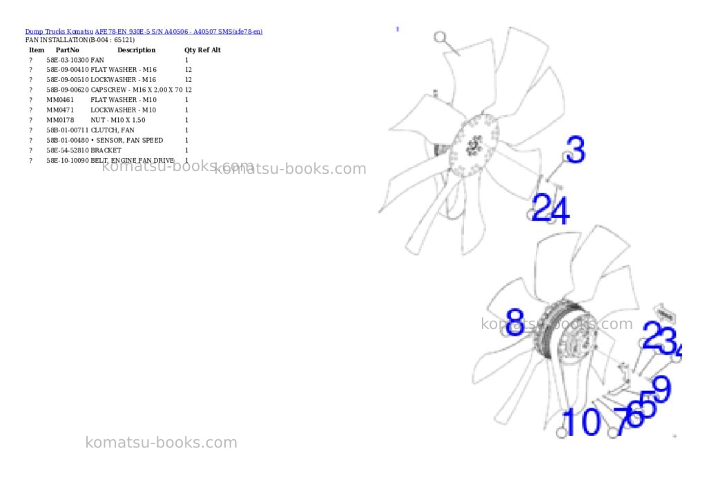 Komatsu AFE78-EN 930E-5 S/N A40506 - A40507 SMS Parts catalog cover Page 2