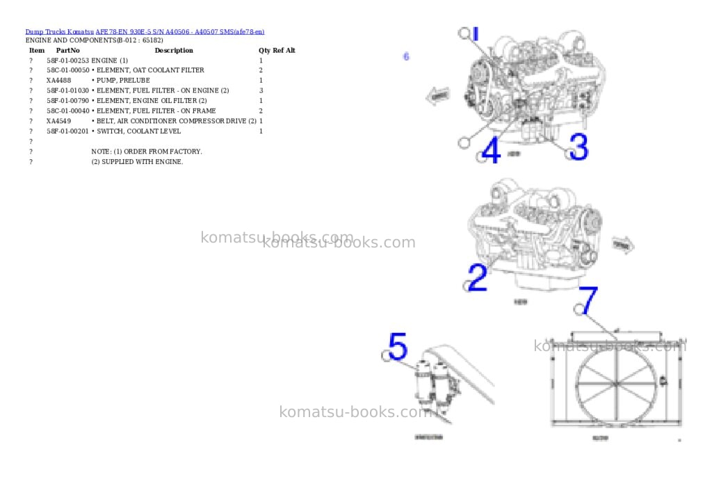Komatsu AFE78-EN 930E-5 S/N A40506 - A40507 SMS Parts catalog cover Page 6