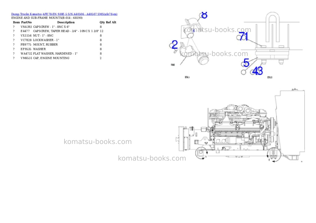 Komatsu AFE78-EN 930E-5 S/N A40506 - A40507 SMS Parts catalog cover Page 7
