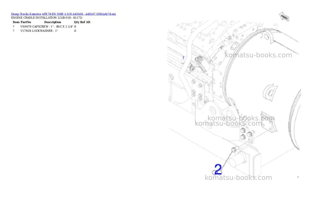 Komatsu AFE78-EN 930E-5 S/N A40506 - A40507 SMS Parts catalog cover Page 9