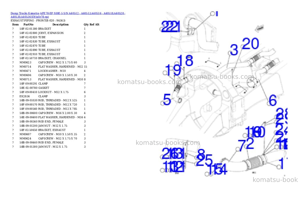 Komatsu AFE78-EP 930E-5 S/N A40512 - A40513,A40516 - A40518,A40528 - A40530,A40536 KW Parts catalog cover Page 10 Komatsu AFE78-EP 930E-5 S/N A40512 - A40513,A40516 - A40518,A40528 - A40530,A40536 KW Parts catalog cover Page 10