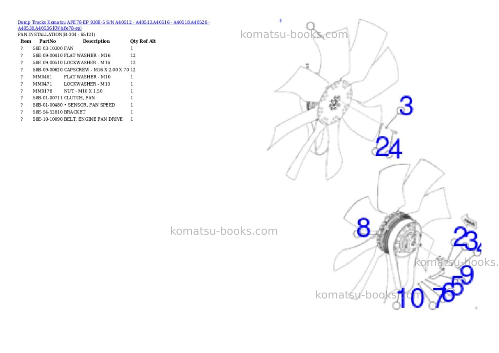 Komatsu AFE78-EP 930E-5 S/N A40512 - A40513,A40516 - A40518,A40528 - A40530,A40536 KW Parts catalog cover Page 2 Komatsu AFE78-EP 930E-5 S/N A40512 - A40513,A40516 - A40518,A40528 - A40530,A40536 KW Parts catalog cover Page 2
