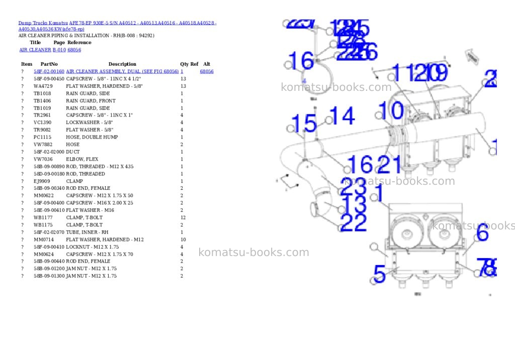 Komatsu AFE78-EP 930E-5 S/N A40512 - A40513,A40516 - A40518,A40528 - A40530,A40536 KW Parts catalog cover Page 4 Komatsu AFE78-EP 930E-5 S/N A40512 - A40513,A40516 - A40518,A40528 - A40530,A40536 KW Parts catalog cover Page 4