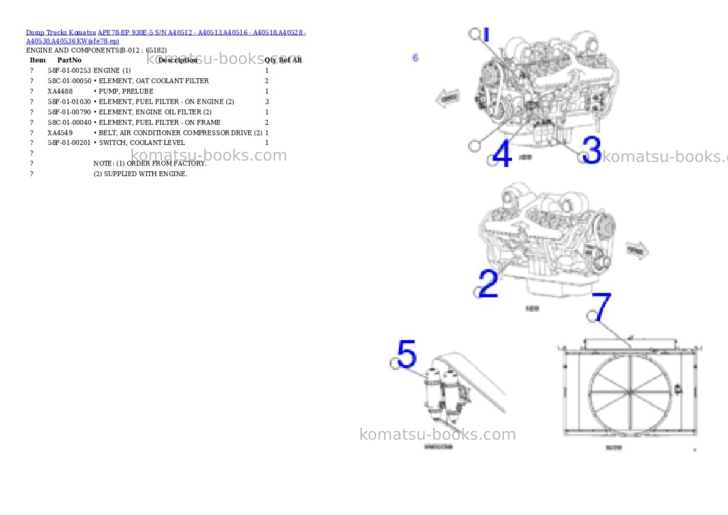 Komatsu AFE78-EP 930E-5 S/N A40512 - A40513,A40516 - A40518,A40528 - A40530,A40536 KW Parts catalog cover Page 6 Komatsu AFE78-EP 930E-5 S/N A40512 - A40513,A40516 - A40518,A40528 - A40530,A40536 KW Parts catalog cover Page 6
