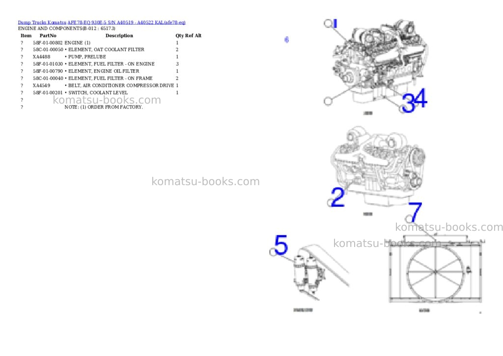 Komatsu AFE78-EQ 930E-5 S/N A40519 - A40522 KAL Parts catalog cover Page 6