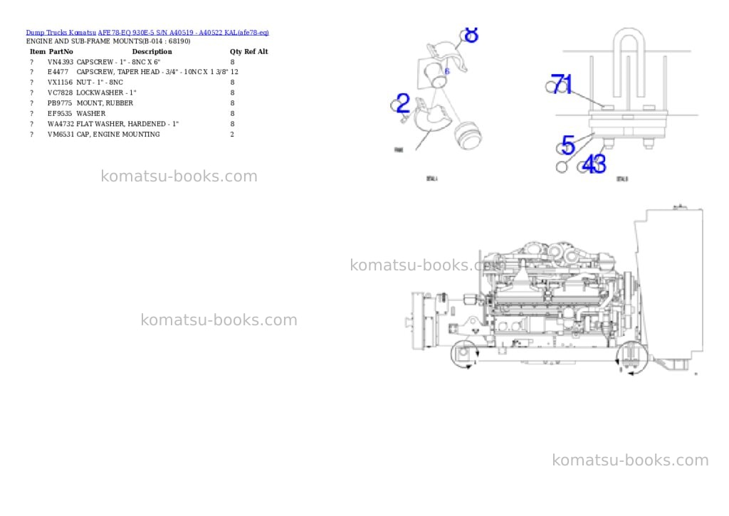 Komatsu AFE78-EQ 930E-5 S/N A40519 - A40522 KAL Parts catalog cover Page 7