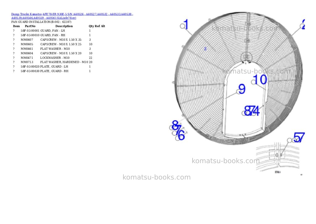 Komatsu AFE78-ER 930E-5 S/N A40526 - A40527,A40532 - A40533,A40538 - A40539,A40546,A40559 - A40561 KAL Parts catalog cover