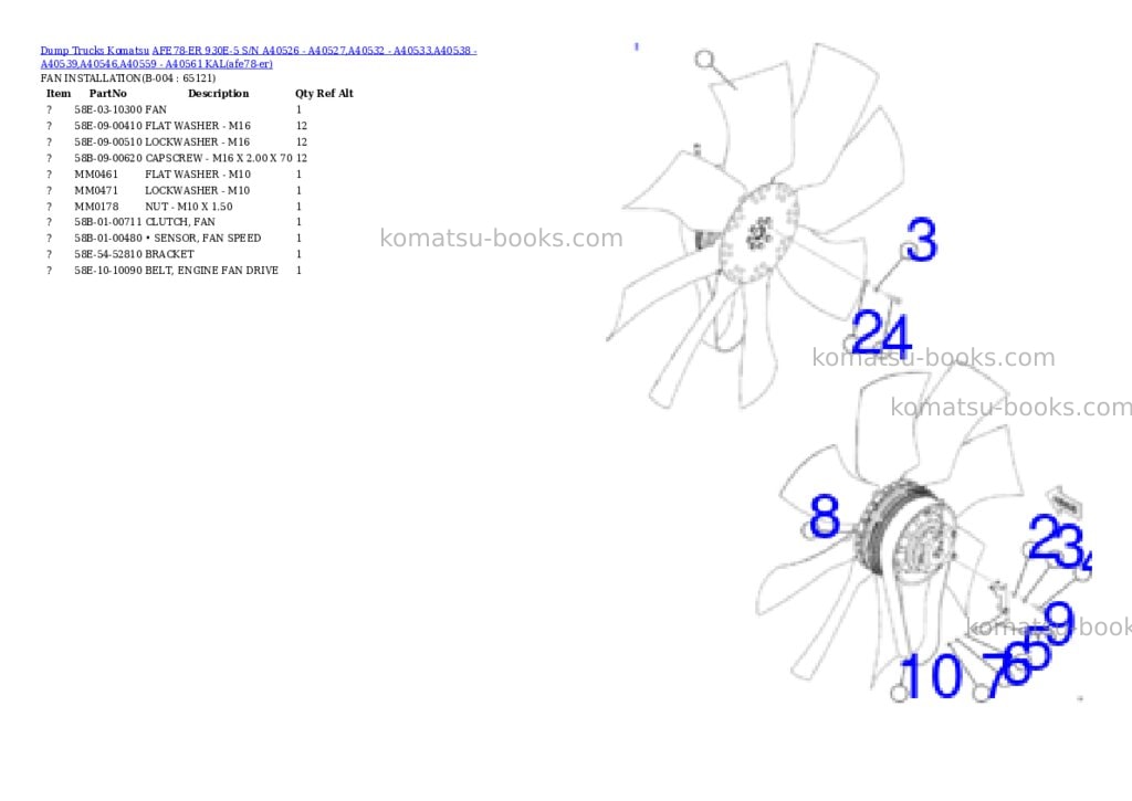 Komatsu AFE78-ER 930E-5 S/N A40526 - A40527,A40532 - A40533,A40538 - A40539,A40546,A40559 - A40561 KAL Parts catalog cover Page 2