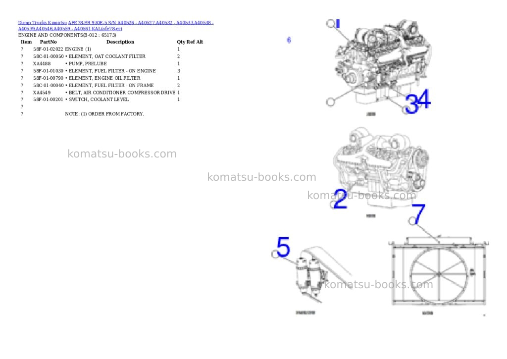Komatsu AFE78-ER 930E-5 S/N A40526 - A40527,A40532 - A40533,A40538 - A40539,A40546,A40559 - A40561 KAL Parts catalog cover Page 6