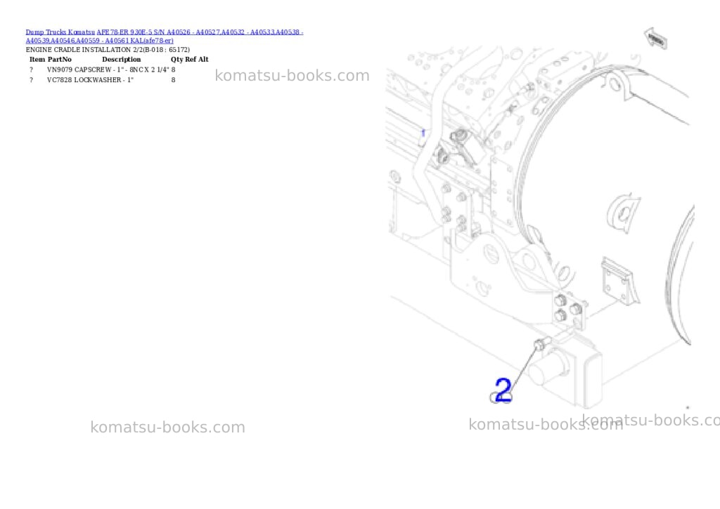 Komatsu AFE78-ER 930E-5 S/N A40526 - A40527,A40532 - A40533,A40538 - A40539,A40546,A40559 - A40561 KAL Parts catalog cover Page 9