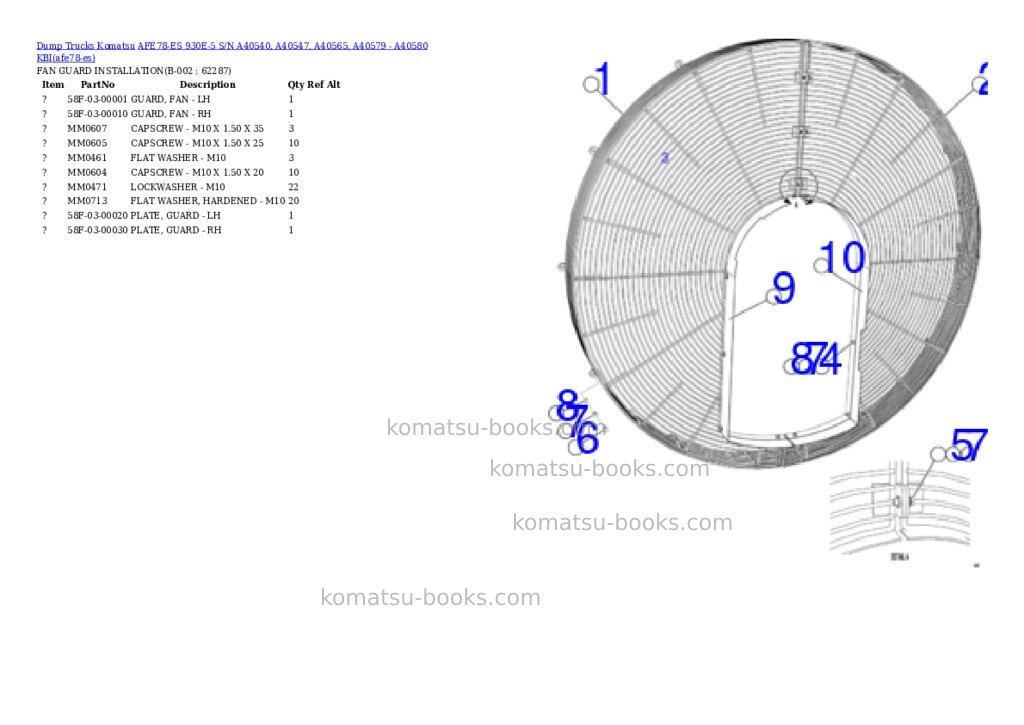 Komatsu AFE78-ES 930E-5 S/N A40540, A40547, A40565, A40579 - A40580 KBI Parts catalog cover Komatsu AFE78-ES 930E-5 S/N A40540, A40547, A40565, A40579 - A40580 KBI Parts catalog cover