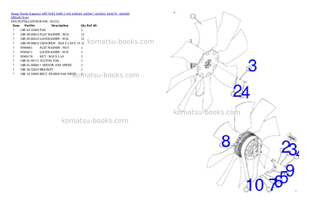 Komatsu AFE78-ES 930E-5 S/N A40540, A40547, A40565, A40579 - A40580 KBI Parts catalog cover Page 2 Komatsu AFE78-ES 930E-5 S/N A40540, A40547, A40565, A40579 - A40580 KBI Parts catalog cover Page 2