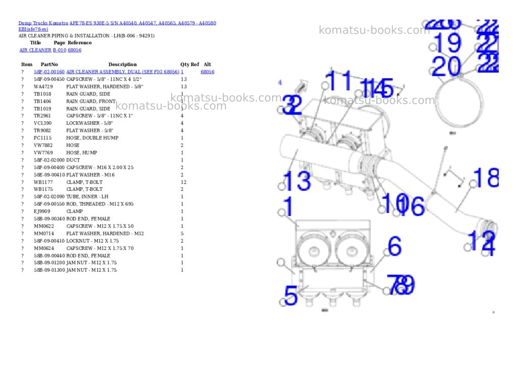 Komatsu AFE78-ES 930E-5 S/N A40540, A40547, A40565, A40579 - A40580 KBI Parts catalog cover Page 3 Komatsu AFE78-ES 930E-5 S/N A40540, A40547, A40565, A40579 - A40580 KBI Parts catalog cover Page 3