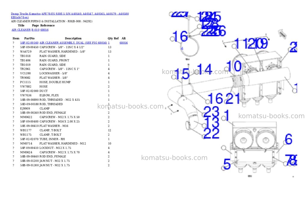 Komatsu AFE78-ES 930E-5 S/N A40540, A40547, A40565, A40579 - A40580 KBI Parts catalog cover Page 4 Komatsu AFE78-ES 930E-5 S/N A40540, A40547, A40565, A40579 - A40580 KBI Parts catalog cover Page 4