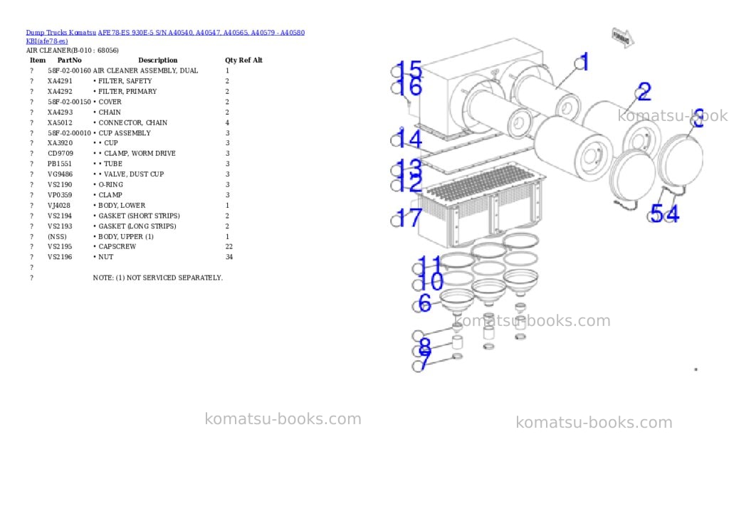 Komatsu AFE78-ES 930E-5 S/N A40540, A40547, A40565, A40579 - A40580 KBI Parts catalog cover Page 5 Komatsu AFE78-ES 930E-5 S/N A40540, A40547, A40565, A40579 - A40580 KBI Parts catalog cover Page 5