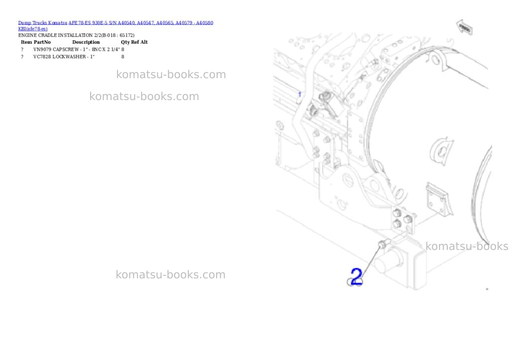 Komatsu AFE78-ES 930E-5 S/N A40540, A40547, A40565, A40579 - A40580 KBI Parts catalog cover Page 9 Komatsu AFE78-ES 930E-5 S/N A40540, A40547, A40565, A40579 - A40580 KBI Parts catalog cover Page 9