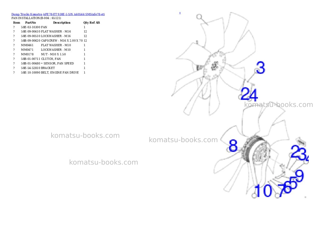 Komatsu AFE78-ET 930E-5 S/N A40544 SMS Parts catalog cover Page 2