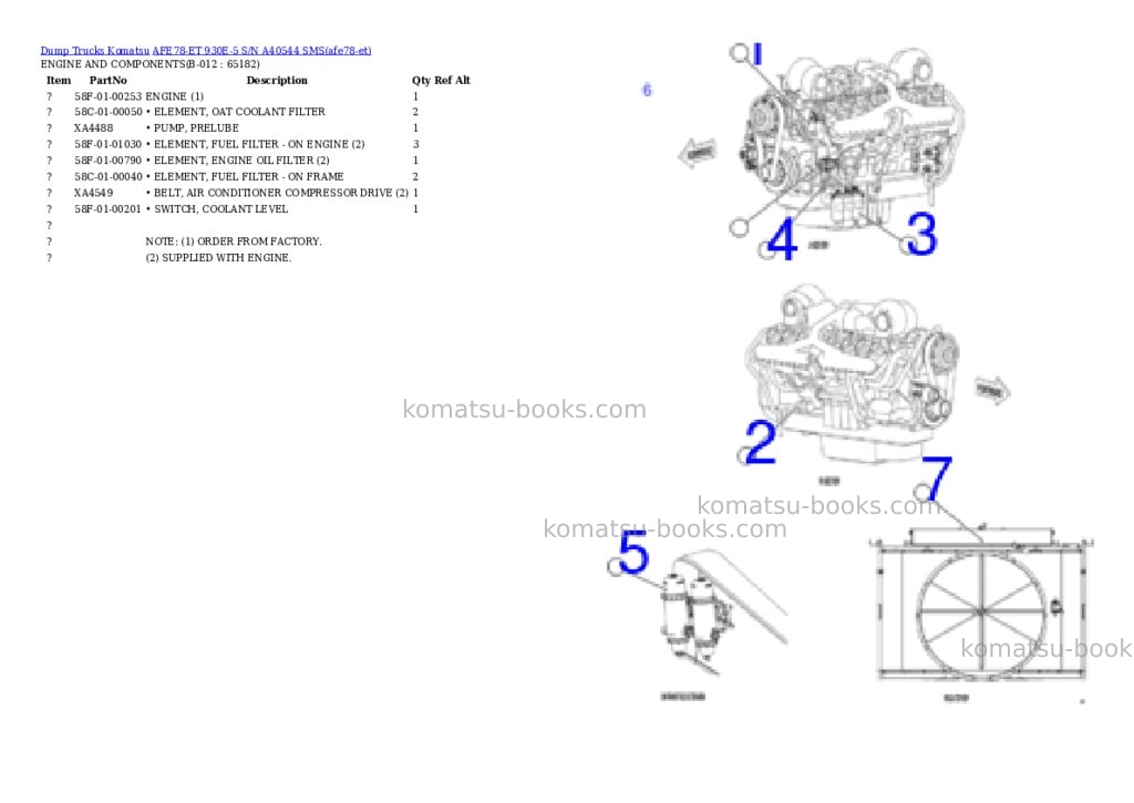 Komatsu AFE78-ET 930E-5 S/N A40544 SMS Parts catalog cover Page 6
