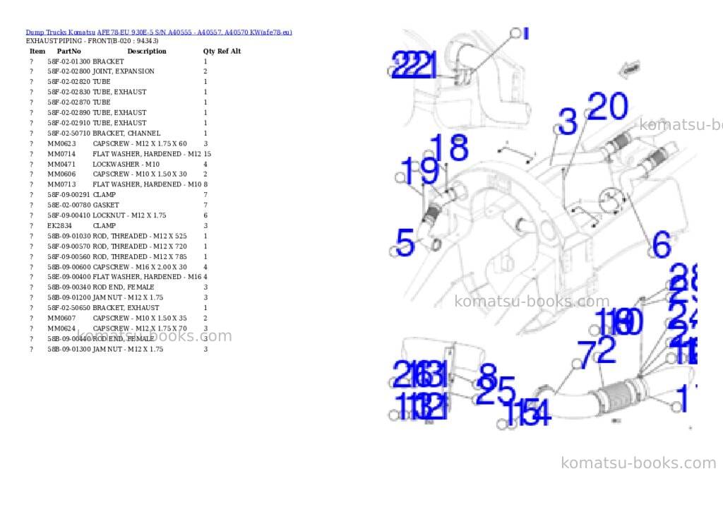 Komatsu AFE78-EU 930E-5 S/N A40555 - A40557, A40570 KW Parts catalog cover Page 10