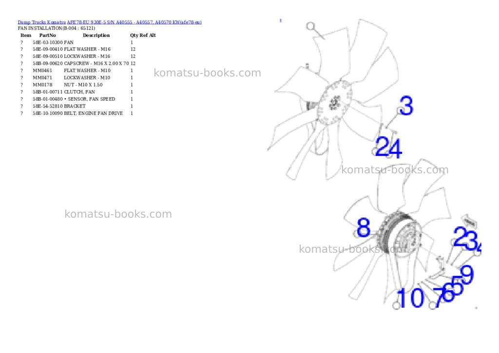 Komatsu AFE78-EU 930E-5 S/N A40555 - A40557, A40570 KW Parts catalog cover Page 2